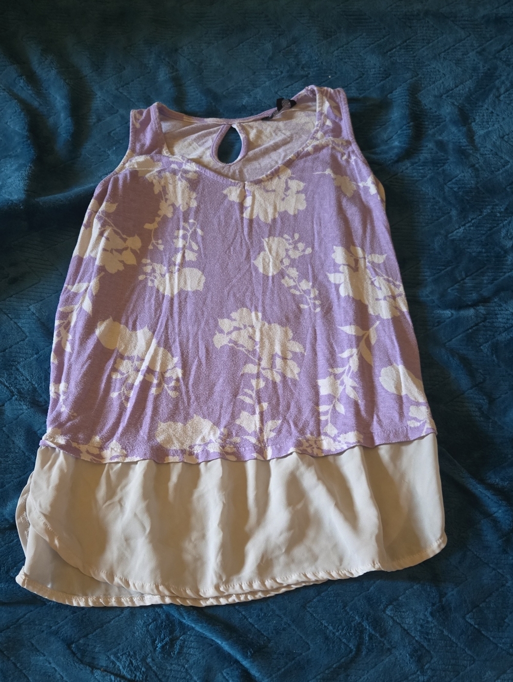 5/$20 George Lavender Floral Layered Tank with Cream Hem